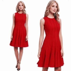 Red fit and flare sleeveless cocktail dress